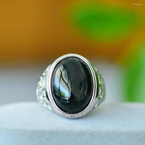 Cluster Rings Black Jade Ring Men Women Fine Jewelry Accessories Genuine Chinese Nephrite Hetian Jades Natural Stone Copper Bands Male