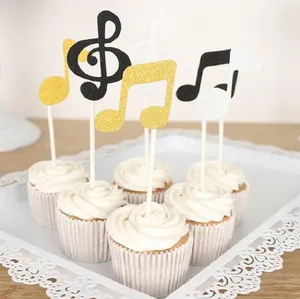 Party Supplies Cake Toppers Glitter Music Note Paper Banner för Cupcake Wrapper Baking Cup Birthday Te bröllop Dekoration Baby Shower