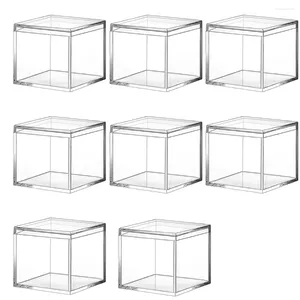 Jewelry Pouches 8 Pieces Of Transparent Acrylic Plastic Square Box Mini Storage With Lid Container