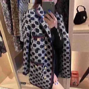 Women's Suits & Blazers Designer Jacket For Women New Woolen Coat Covered With Printed Vintage Lapel Fur Coat Women's Mid-length Single Breasted Loose Women's Dress