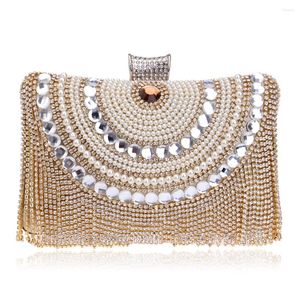 Evening Bags Diamonds Tassel Clutch Bag Female Luxury Designer Fashion Trend Beaded Chain Shoulder Messenger Rhinestones Purse