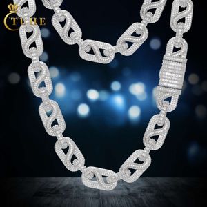 Fonte de jóias fábrica 14mm prata esterlina 6a vvs baguette moissanite diamante congelado bussdown cubana link corrente colar