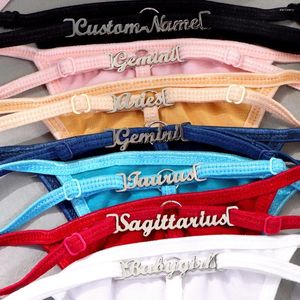 Calcinha feminina personalizada letras de aço inoxidável tanga mulheres sexy t-back g-string tangas cintura baixa biquíni roupa interior lingerie