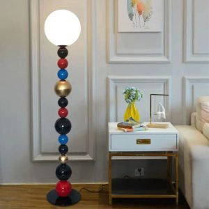 Americano colorido redondo bola de vidro lâmpadas assoalho moderno designer pé luzes para sala estar quarto mesa ao lado lâmpadas