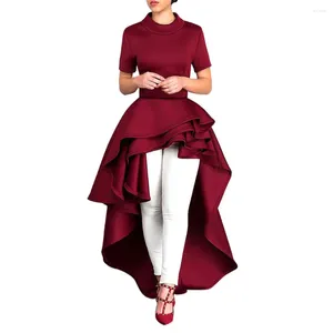 Casual Dresses Women Short Sleeve High Low Peplum Dress Bodycon Party Club Midi