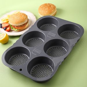 Silicone Hamburger Bun Mold 6 Cavity Loaf Pan Baking Tool High-temperature Resistant Oven Baking Plate Bread Mold W0192