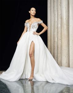 Abito da sposa Robe De Mariee Taglie forti Abiti da sposa a sirena con spacco laterale raffinato Sweep Train Abiti da sposa con spalle scoperte Sweetheart con strascico staccabile