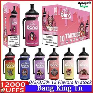 Puff 12k Original Bang King TN 12000 Puff Vape Disponibla e-cigaretter 20 ml Förfylld POD-mesh-spole 650mAh Uppladdningsbar batteri Vaper 0% 2% 3% 5% penna 12 smaker i lager