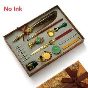 Retro Feather Pen Writing Ink Set Creative Exquisite Dip Fountain Set Art Supplies Crafts Gifts To Home Office 240219