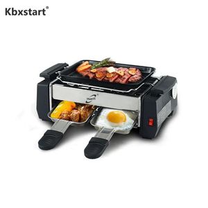 Griglia per raclette elettrica per barbecue antiaderente per famiglie da 1000 W per 2-4 persone Piastra senza fumo 220 V 240223