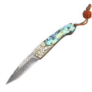 High Quality Folding Knife VG10 Damascus Steel Blade Abalone Shell & Copper Handle EDC Pocket knife Outdoor EDC Tools