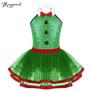 Scene Wear Kids Girls Shiny paljetter Halter Ballet Dance Tutu Mesh Dress Princess Ballerina Gymnastics Leotard God juldräkt