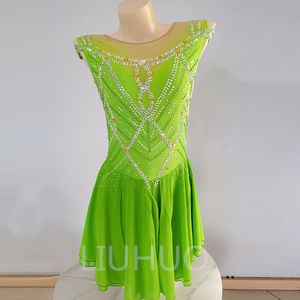 Liuhuo Anpassa färger Figur Skating Dress Girls Teens Yek Skating Dance Kirt Kvalitet Kristaller Stretchy Spandex Dancewear Ballet Performance Green BD1694