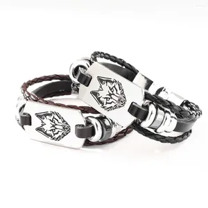Charm Bracelets Punk Retro Siberian Wolf Head Braided Leather Rope Bracelet Men Fashion Jewelry Gifts Wholesale