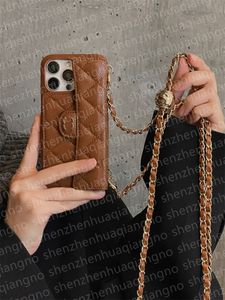 For iPhone 15 Pro Max Cases Women Crossbody Phone Case Leather Quilted Designer iPhone Case Apple iPhone14 Pro Max 13 Wallet Card Holder Cases Cover Shoulder Chain