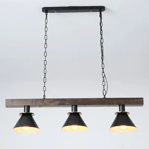 Hängslampor American Wood Long Strip Chandelier Nordic Living Room Restaurant Modern enkel retro bar te -räknare pendent lampa