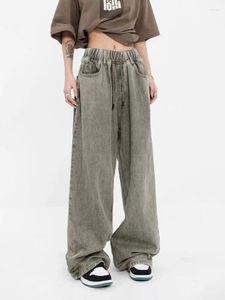 سراويل جينز للسيدات Houzhou Vintage y2k Women Grunge Streetwear Devinal DeniM Pants Female Wide Leg Laggy Harajuku بنطلون الهيب هوب