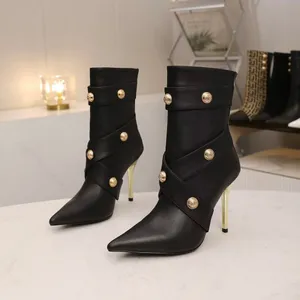 Mode Damen Designer kurze Stiefel Gold Heels echtes Leder coole Ankle Booties Knöpfe Luxus Ultra Damen kurze Stiefel