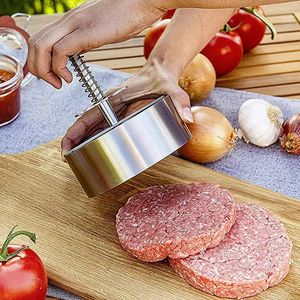 Hamburger Patty Maker Press 304 Stainless Steel Non-Stick Round Manual Rice Ball Mold Thickness Adjusted Kitchen Beef BBQ Tools 240219