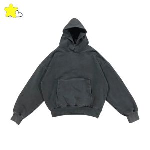 Tungt tyg bästa kvalitet dubbel lager överdimensionerad hoodie hooded män kvinnor vintage tvättade svarta streetwear tröjor