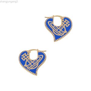 Designer Vivianes Westwoods Jewelry Viviennr Empress Dowager Xis New Enamel Colored Peach Heart Double Sided Earrings with Small Female Design Sweet and Cool Heart