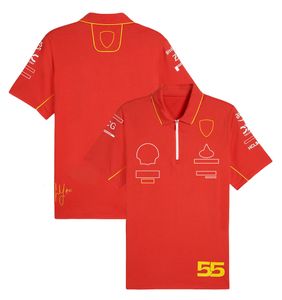 メンズポロスF1 2024チームTシャツ新しいフォーミュラ1レーシングメンズポロシャツTシャツモータースポーツNo.16およびNo.55ドライバーレッドTシャツファンシャツジャージーH4F4