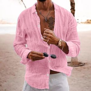 2023 solid color loose single breasted lapel cotton linen long sleeve shirt mens medieval clothing blend 240219