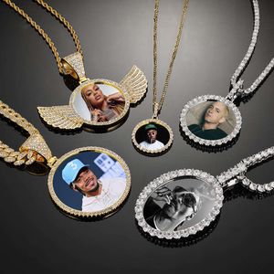 Hip Hop Jewelry Men Women 18k Gold Plated Iced Out Zircon Diamond Custom Blank Photo Memory Locket Pendant Picture Necklace