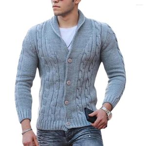 Suéteres masculinos de malha cardigan de alta qualidade botão lapela ajuste camisola de inverno para homens moda cardigans