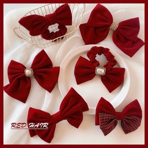 Hair Clips KADRUFI Korean Fashion Red Velvet Big Bow-knot Accessories For Women Girls Retro Elegant Pearl Flower Hairpin