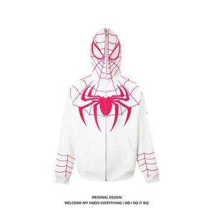 Men's Hoodies Sweatshirts Autumn American Niche Design Spider Man Hooded Sweater Zipper Cardigan China-chic Street Loose Coat 9gee