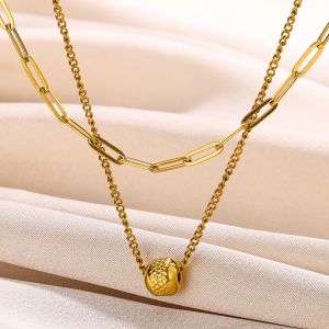 Fashion Multi layered Rotatable Ball Shaped 14k Yellow Gold Necklace Pendant For Women Curb chain Choker Necklace Christmas Gift