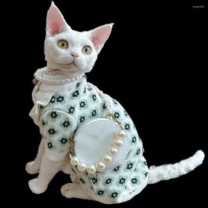 Kattdräkter fransk stil blommig tröja för Devon Rex hårlösa kläder varm tjock höst vinter kattunge kläder sphynx dräkt