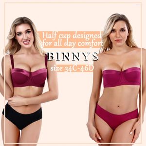 Bras Binnys kvinnors BH 38 Half Cup stropplös underkläder Sexig kvinnlig silikon Högkvalitativt bekväma damer Underwire