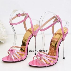 Sandalen Sommer High Heel 13cm Rosa Sexy Schnalle Riemen Dünne Metall Pumps Schuhe Frau 35-41