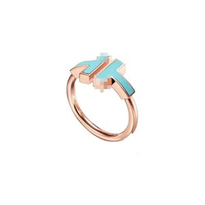 Tiffiny Rings Designer Women Original Quality Band Rings S925 Sterling Silver Blue Dropped Double Ring Tee Ring Friend Gift