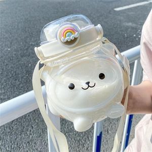 Бутылки для воды Портативная чашка Kawaii Bear Cup 1,0 л стакан с соломой Милая бутылка для девочек и детей Кружка большой емкости Спорт на открытом воздухе Чайник для питья