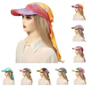 Roupas étnicas Verão Mulheres Ampla Brim Cap Sun Visor com Pré-amarrado Turban Caps Head Scarf Windproof Bandana Imprimir Colorido Chapéu de Praia Ao Ar Livre