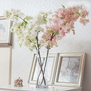 Dekorativa blommor 4 gafflar Artificial Simulation Cherry Blossom Branch with Leaves Wedding Arch Wayfinding Decor Po Props Home Decoration