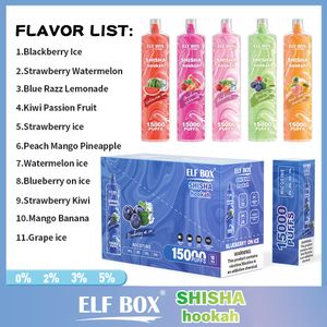 ELF BOX SHISHA HOOFAH 15000 PULDS Disponible Vape Mesh Coil 600mAh Type-C 26ml Förfylld POD 12 Flavors Vape Pen Puff 15K E Cigarett 0% 2% 3% 5% Oil vs Vape Shisha Hookah 15K