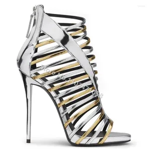 Sandalen gemischte Farbe Stiletto dünne Fersen Reißverschluss Rom schmales Band Frauen Sexy Kleid Party Schuh Mode Gladiator Damen Hight