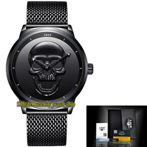 Lige Edernity LG9876 Sport Mens Watches Black Skeleton Dial Quartz Movement Men Watch Steel Case Notible Grid Strap333C