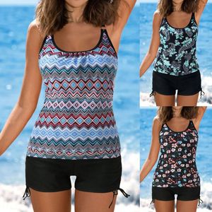 Maiô feminino tankini verão plus size, roupa de banho para mulheres com shorts, trajes de banho com tiras, conjuntos de biquinis de duas peças