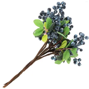 Decorative Flowers 5pcs Artificial Blueberry Picks Floral Berry Stems Green Leaves Spray Twig Arrangement Bouquets