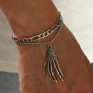 Länk armband gotisk punk hyperbole skelett hand benhänge för kvinnor justerbar silver färg finger armband spöke klo smycken