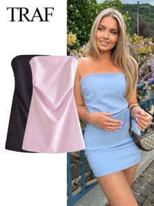 Casual Dresses TRAF Women 2024 Fashion Corset Dress Sexy Off Shoulder Short Female Mesh Mini Bodycon Backless Party