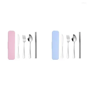 Set di stoviglie 2 utensili da viaggio in acciaio inossidabile 401 con custodia Set riutilizzabile in argento Facile da pulire portatile