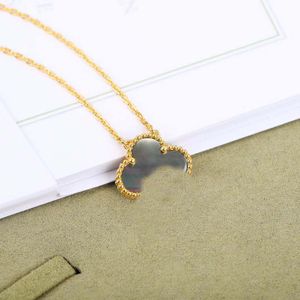 2024 Luxury quality Flower shape pendant necklace with grey color shell beads and diamond in two colors plated have stamp box PS3492