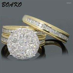 With Side Stones BOAKO 2Pcs Engagement Wedding Ring Set For Women Female Party Jewelry Anniversary Promise Rings Full Shiny Cubic Zircon