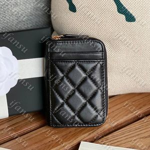 Luxury Design Women's Fashion Zipper Portable Wallet Solid Color Classic Diamond Grid Caviar Cowhide Multi Card Slot Money Clip Zero Wallet High Black